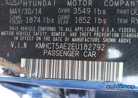 2014 Hyundai Accent Gs from USA, damaged, VIN KMHCT5AE2EU182792